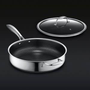 Hexclad Hybrid Deep Saut?? Pan with Lid, 4.5-Qt